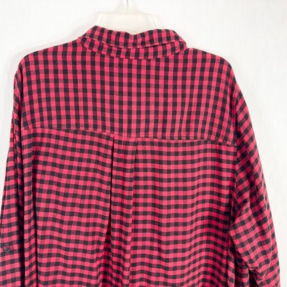 Lane Bryant Plus Size 22 24‎ Top Check Red Black Soft Collar Flannel Pockets 443 - Picture 5 of 7